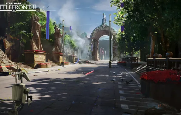 Road, robot, arch, Star Wars Battlefront II, Theed City