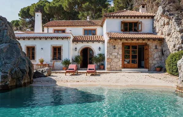 Sea, the sun, house, pool, summer, house, sunshine, vacation