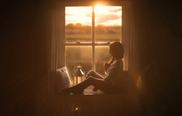 Girl, window, legs, leg warmers, sunlight, sun kissed