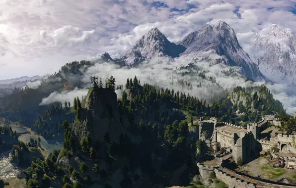 Trees, nature, beauty, panorama, fortress, The Witcher 3: Wild Hunt, The Witcher 3: Wild Hunt, …