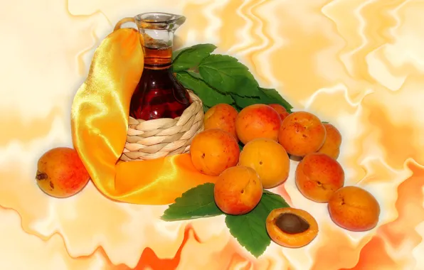 Mood, still life, apricots, the oil from apricot