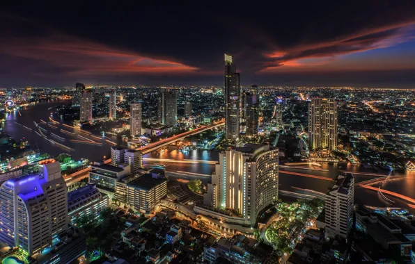 Picture night, the city, lights, building, Thailand, Bangkok