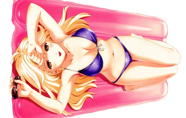 Long hair, inflatable mattress, bliss, lying on her back, sunglasses, in bikini, by koutaro