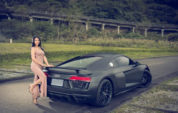 Picture auto, look, Girls, Asian, Audi R8, beautiful girl, Jasmine, posing on the car