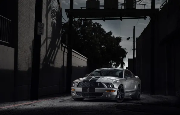 Picture building, mustang, Mustang, silver, lane, ford, shelby, twilight