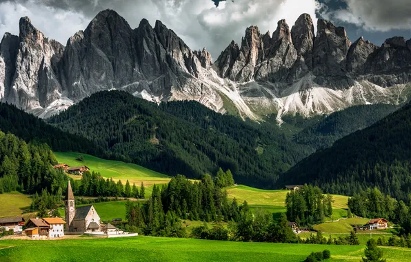 Mountains, Alps, Church