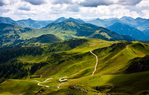 Road, landscape, mountains, nature