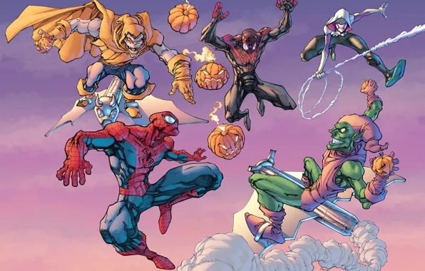 Picture green goblin, Spider-Man, Doctor Octopus, Spider-Gwen, Superior Spider-Man, Otto Octavius, Roderick Kingsley, Norman Osborn