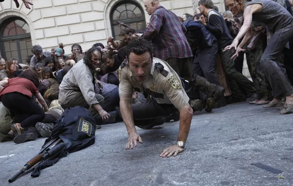 The crowd, zombies, zombie, the series, actor, serial, The Walking Dead, Rick Grimes