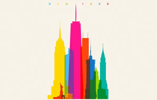 Picture colorful, USA, minimalism, New York, Empire State Building, digital art, artwork, Statue of Liberty