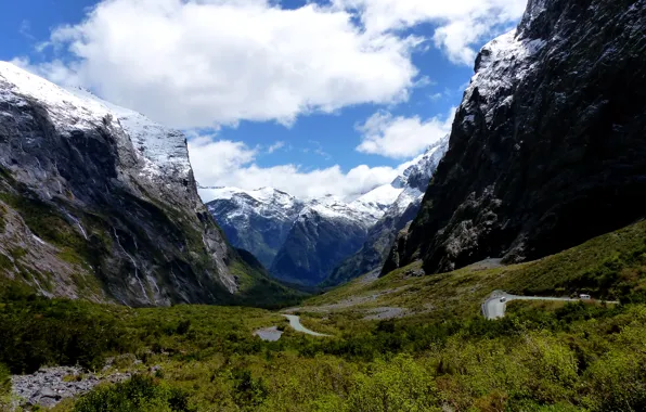 Grass, clouds, mountains, nature, Park, photo, New Zealand, Fiordland