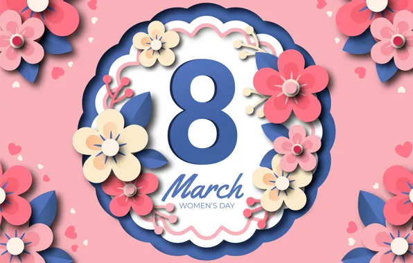 Flowers, holiday, spring, figure, March 8, date, congratulations, postcard
