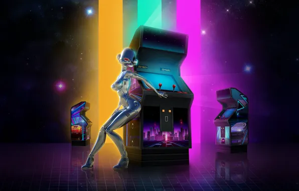 Music, Stars, The game, Robot, Neon, Background, Electronic, Synthpop