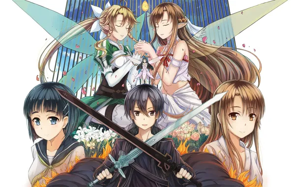 Girls, sword, anime, art, guy, Sword art online, Sword Art Online, Kirito