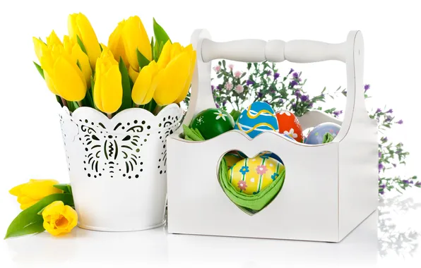 Flowers, eggs, Easter, tulips