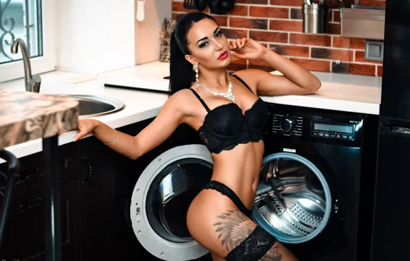 Look, sexy, model, body, panties, stockings, necklace, makeup