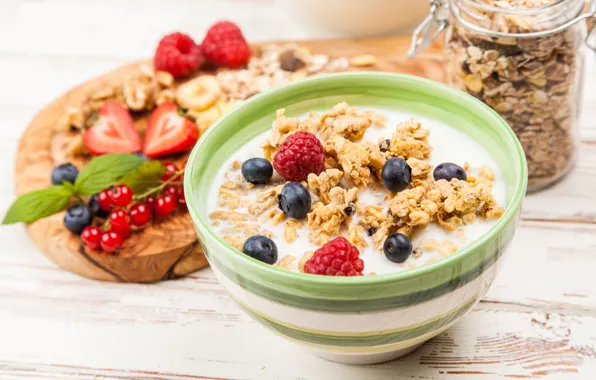 Berries, food, Breakfast, yogurt, granola