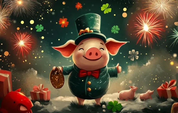 Salute, Christmas, New year, pig, pig, AI art, neural network