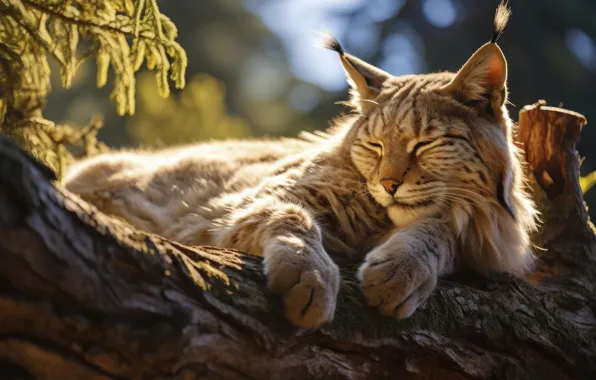 Face, light, branches, nature, pose, tree, sleep, paws