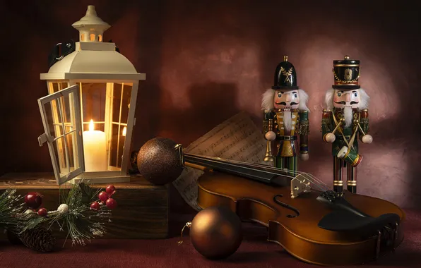 Violin, Christmas, New year, still life, Christmas decorations, The Nutcracker