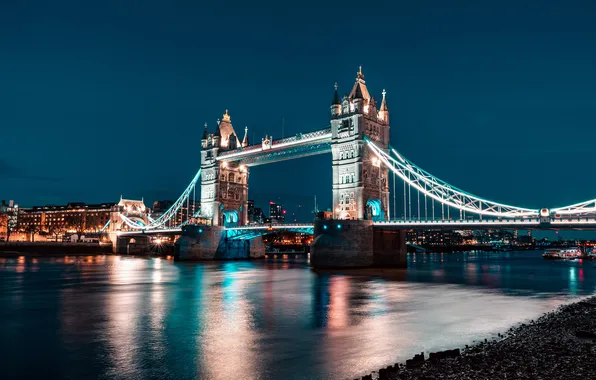 England, London, Tower bridge, Tower Bridge, London, England, Thames River, Night lighting