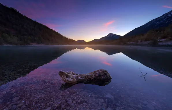 Forest, water, mountains, lake, reflection, Austria