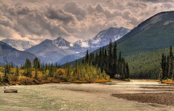 The sun, mountains, nature, river