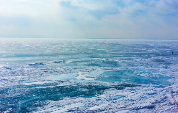 Ice, the sun, lake, Baikal