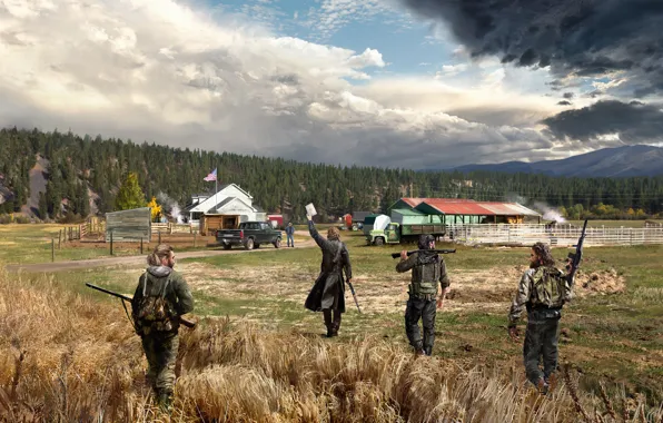 Picture art, soldiers, farm, Far Cry 5