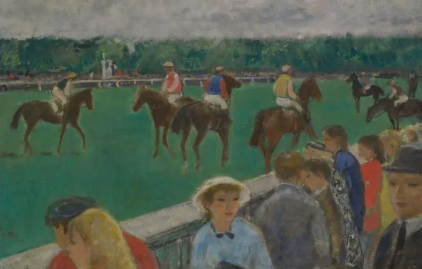 Picture, horse, riders, the audience, running, genre, Francois Gall, The horse Racing lovers in Paris