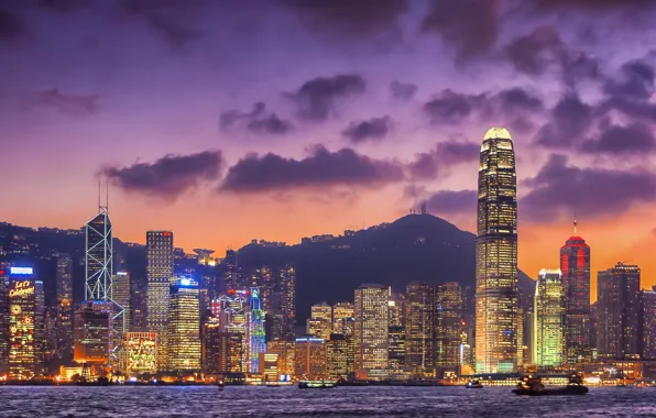 The sky, clouds, sunset, the city, Hong Kong, China