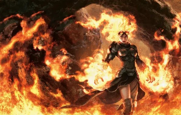 Girl, fire, flame, armor, MAG, fire, flame, girl