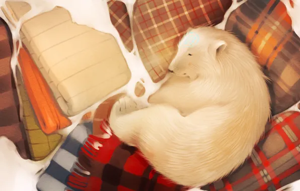 Picture sleep, bear, art, sleeping, blanket, polar bear