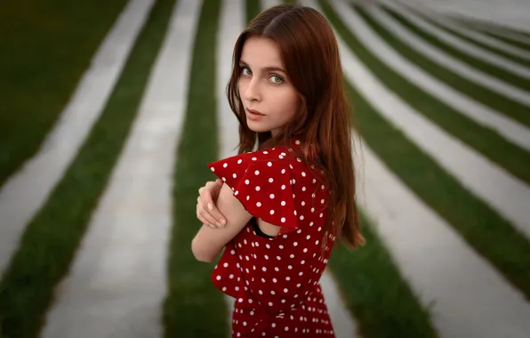 Picture girl, Model, dress, brown hair, photo, blue eyes, bokeh, lips