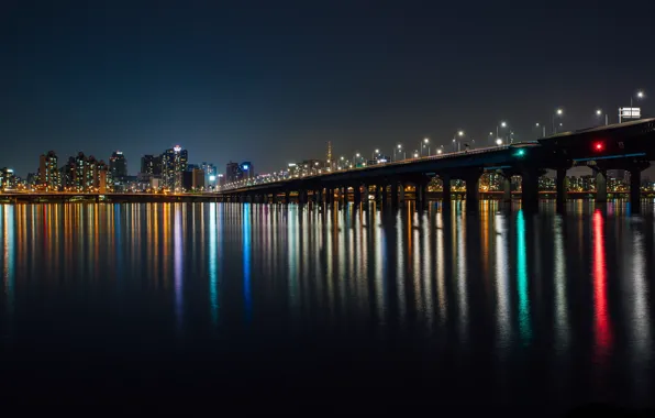 Reflection, Bridge, Night, The city, Building, City, House, Architecture