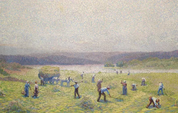 People, picture, hay, pointillism, Andre Leveille, The Dryers of Hay