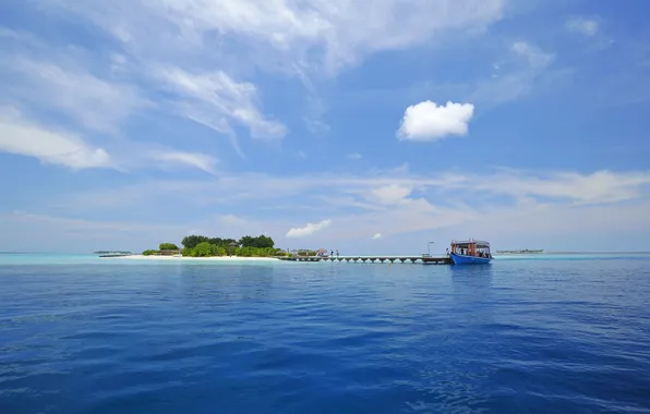 Sea, palm trees, the ocean, boat, island, the Maldives
