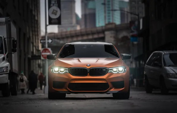 Picture BMW, Light, Predator, Front, Street, Yellow, Face, Sight