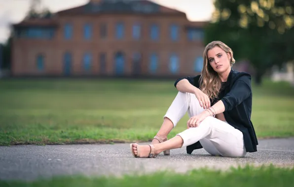 Picture look, girl, model, sitting, bokeh, Camille