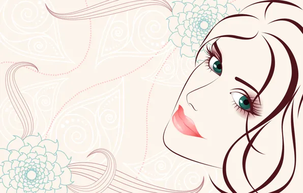 Picture look, girl, flowers, face, hair, vector