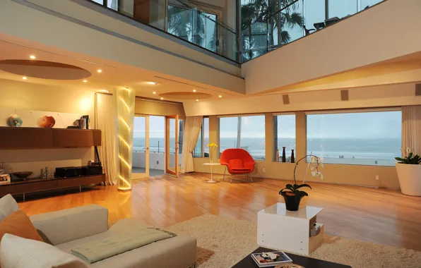 Picture design, style, Villa, interior, living space, living room with ocean view
