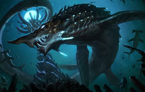 Fish, sharks, under water, Bilgewater, the hammerhead shark, Rybin, Legends of Runeterra