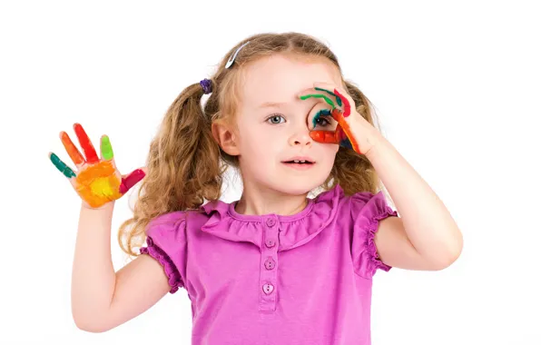 Paint, child, hands, child, paints, little girl, Little girls