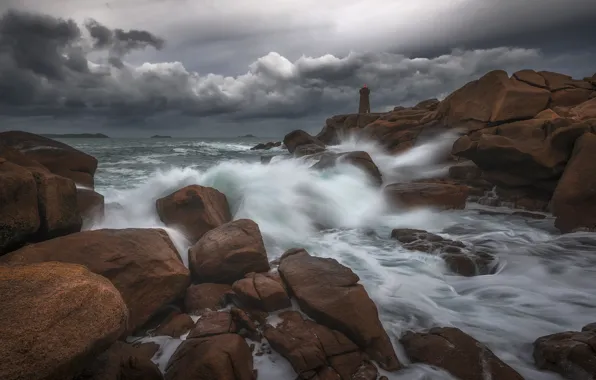 Rocks, coast, lighthouse