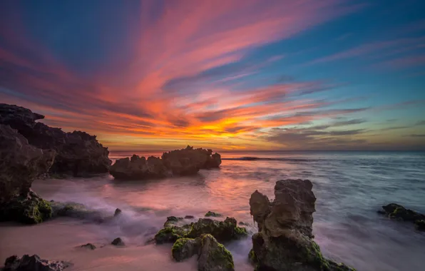 Landscape, sunset, the ocean, rocks