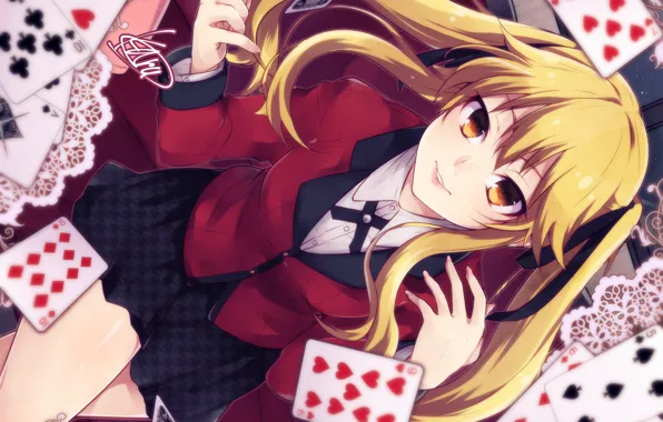 Card, girl, anime, art, Kakegurui, Meari Saotome, Crazy excitement