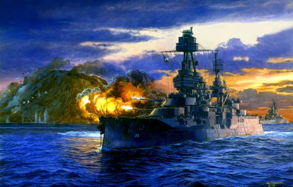 Picture Japan, art, artist, theatre, USA, Navy, battleship, the fire