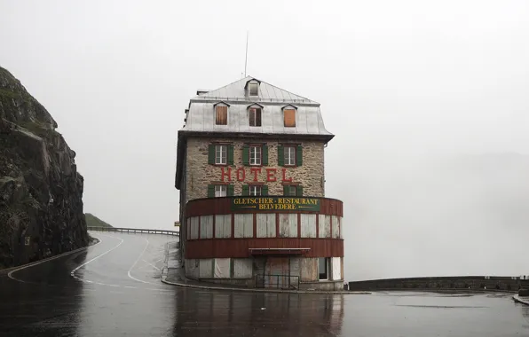 Road, mountains, the building, turn, mountain hotel Belvedere