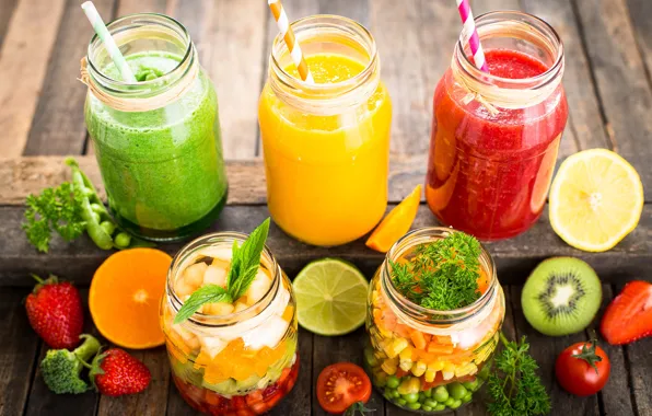 Picture light, orange, kiwi, strawberry, juice, Bank, drink, fruit