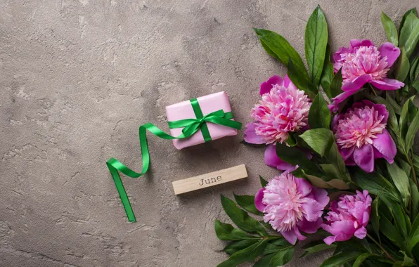 Flowers, gift, pink, pink, flowers, peonies, peonies, gift box